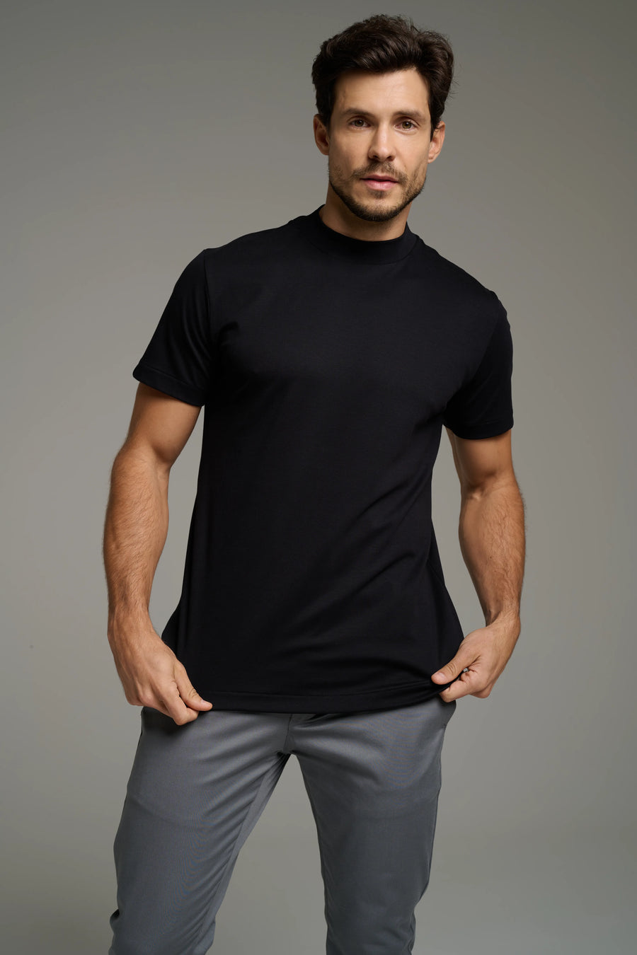 Kit 3x Camiseta Gola Alta Pima -  Manga Curta