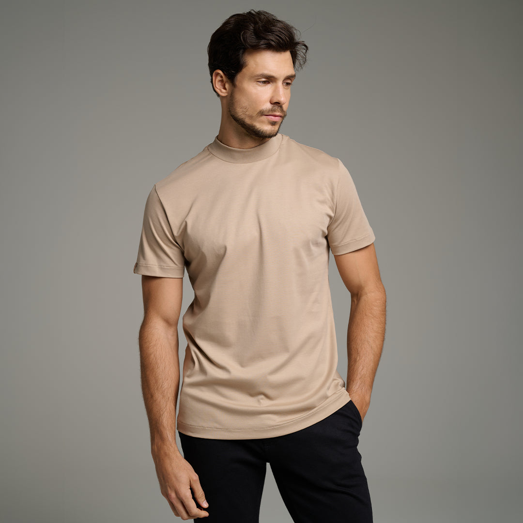 Camiseta Gola Alta Pima -  Manga Curta | 14%OFF